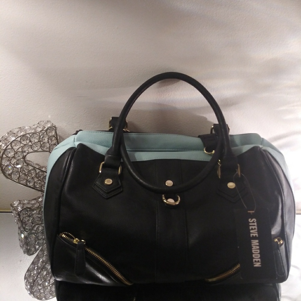 New Steve Madden Black amd Baby Blue Satchel Bag